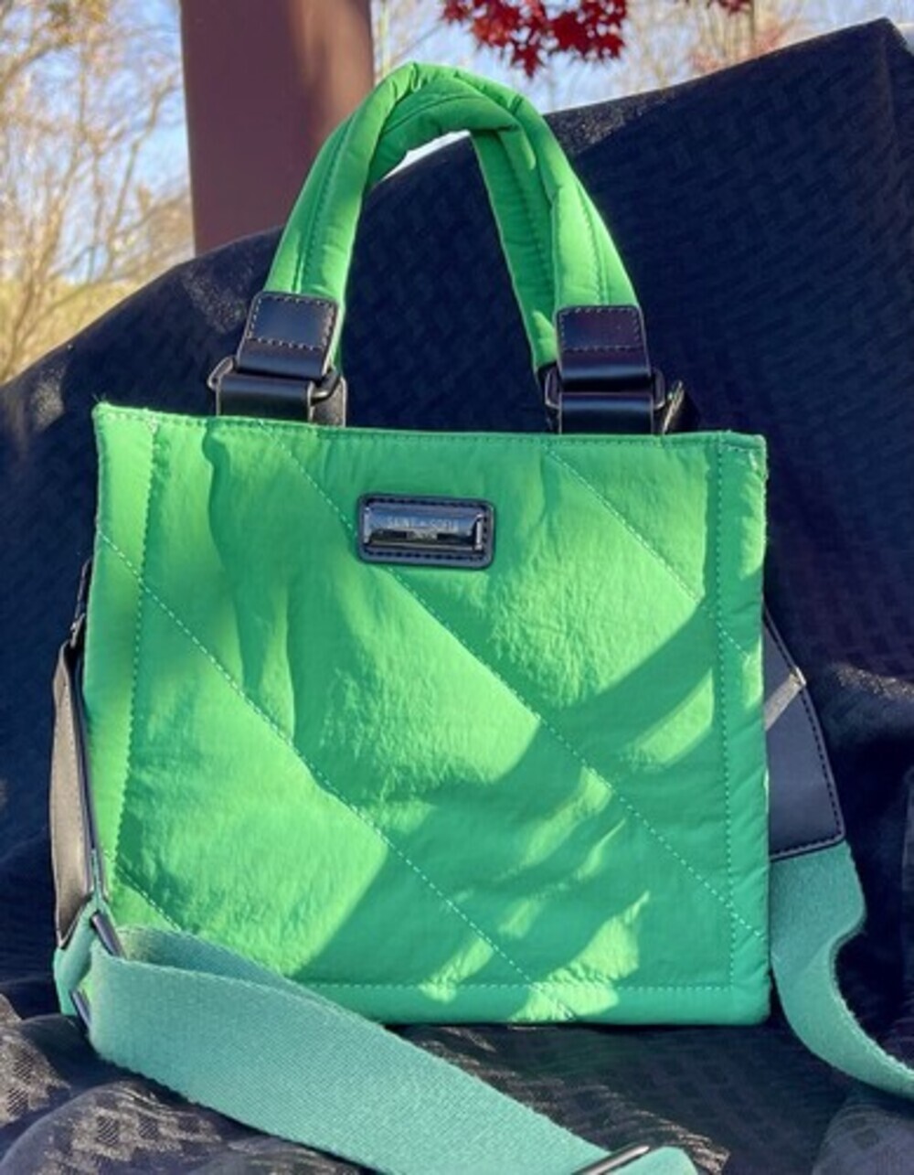 Saint +Sofia Mini Tote Bag Quilted Nylon With Leather Trimming